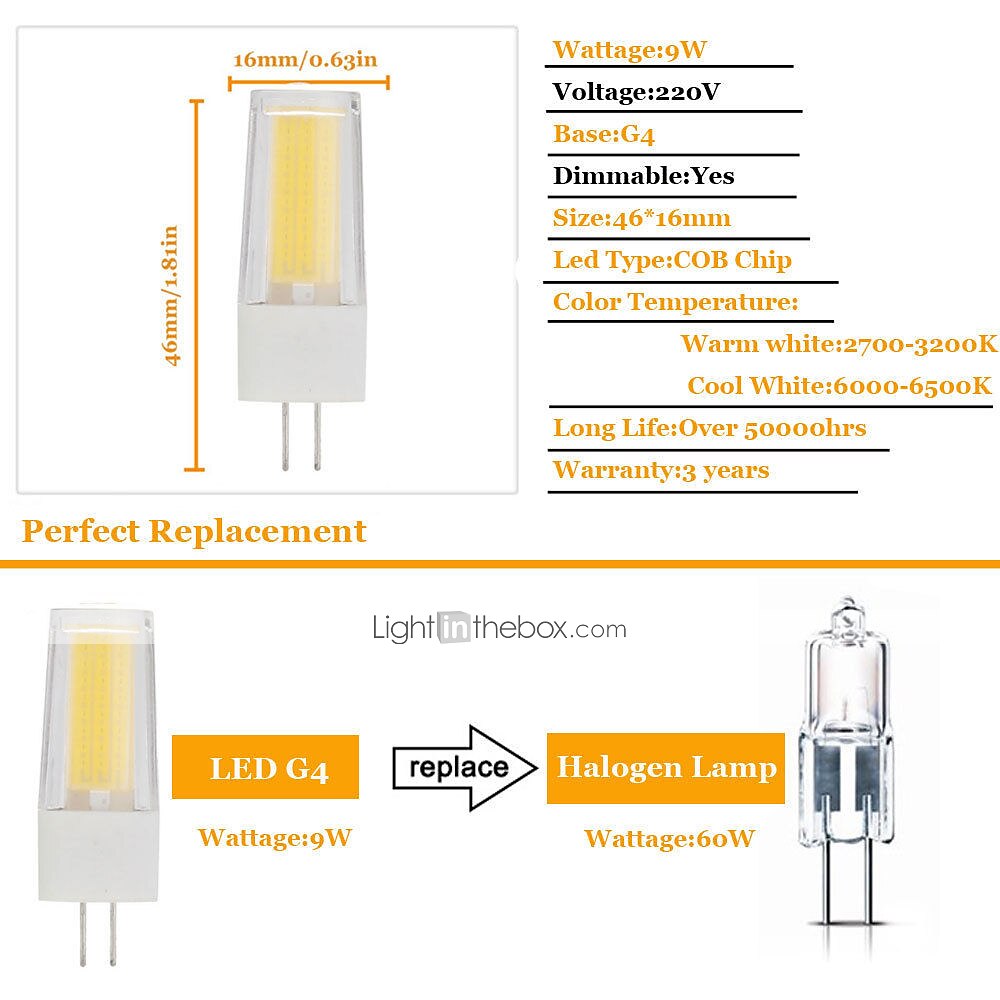 6pcs 5 W 2-pins LED-lampen 500 lm G9 G4 T 1 LED-kralen COB Dimbaar Nieuw Design Warm wit Wit 220-240 V 2025 - $27.99 –P7