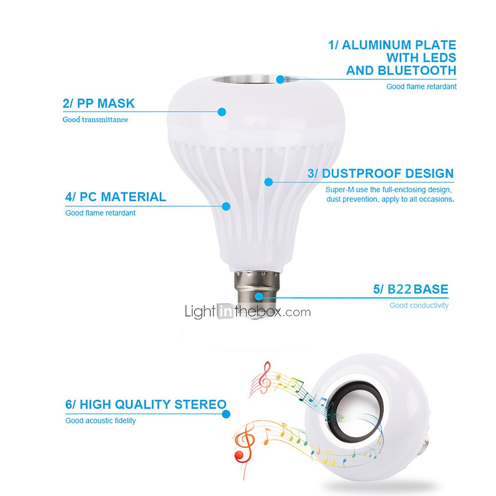 Bluetooth gloeilamp luidspreker 12 w smart led muziek play lamp e27 e26 b22 basecolorfulwireless rgb led-lampen met 24 toetsen afstandsbediening voor bar decoratie thuis ktv party restaurant 2025 - $20.99 –P5