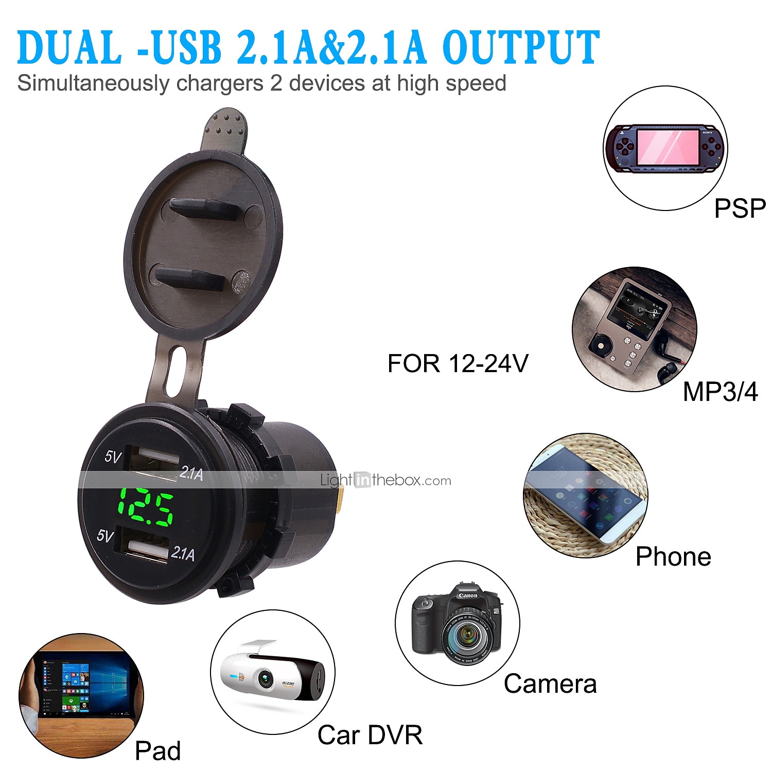 Dubbele USB Auto Lader Stopcontact Adapter - Waterdicht 5V 4.2A Snellader voor Mobiele Telefoons met Voltmeter  10A Veilige voor 12-24V Auto Boot Motorfiets 2025 - $17.99 –P5