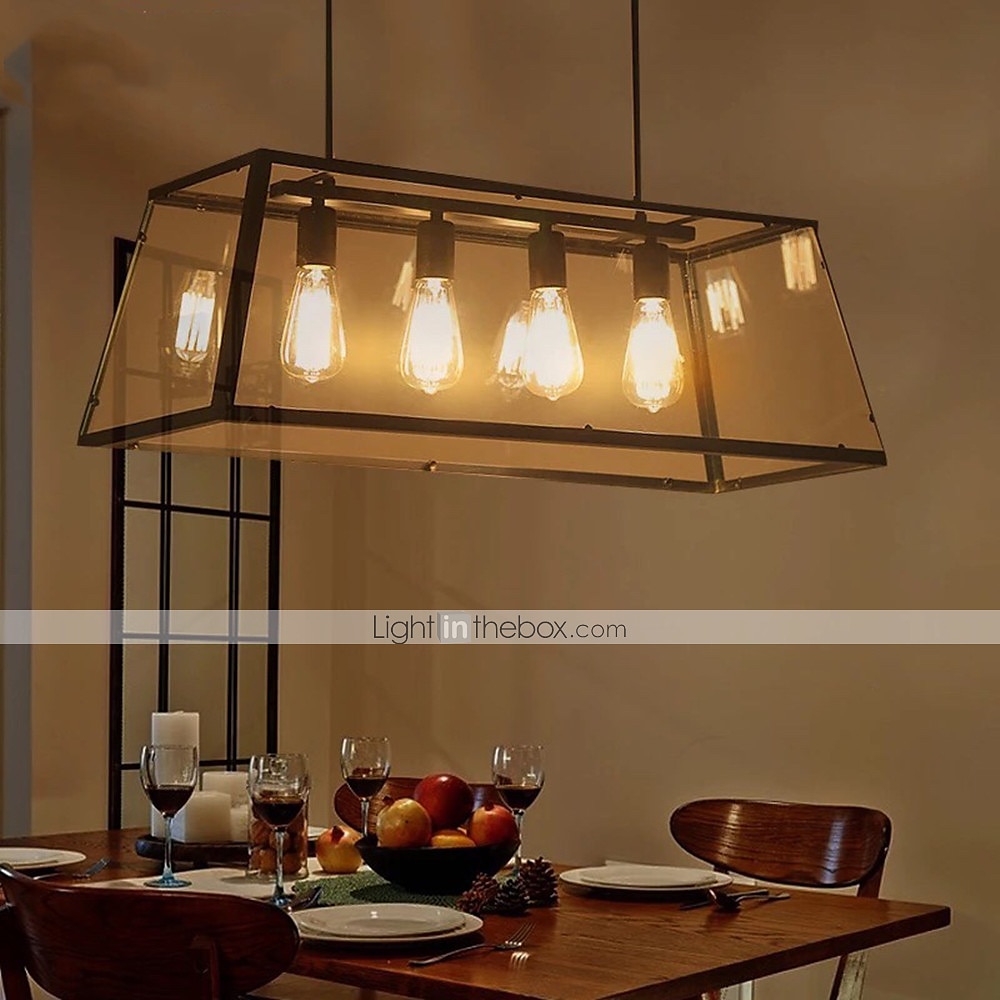 4-lichts 78 cm kroonluchter metaal glas eiland / industrieel geschilderde afwerkingen retro vintage / landelijk 110-120v / 220-240v 2025 - $649.99 –P7