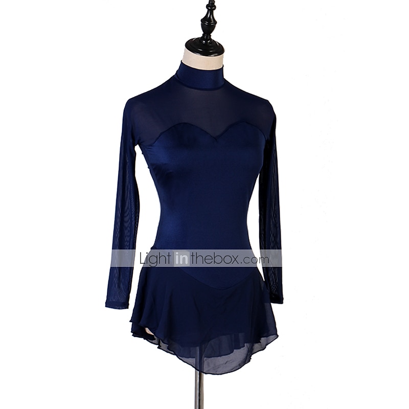 Kunstschaatsjurk Dames Voor meisjes Schaatsen Jurken Outfits Donker Marineblauw Lapwerk Netstof Spandex Hoge Elasticiteit Oefenen Professioneel Wedstrijd Kunstschaatskleding Met de hand gemaakt 2025 - $78.99 –P2