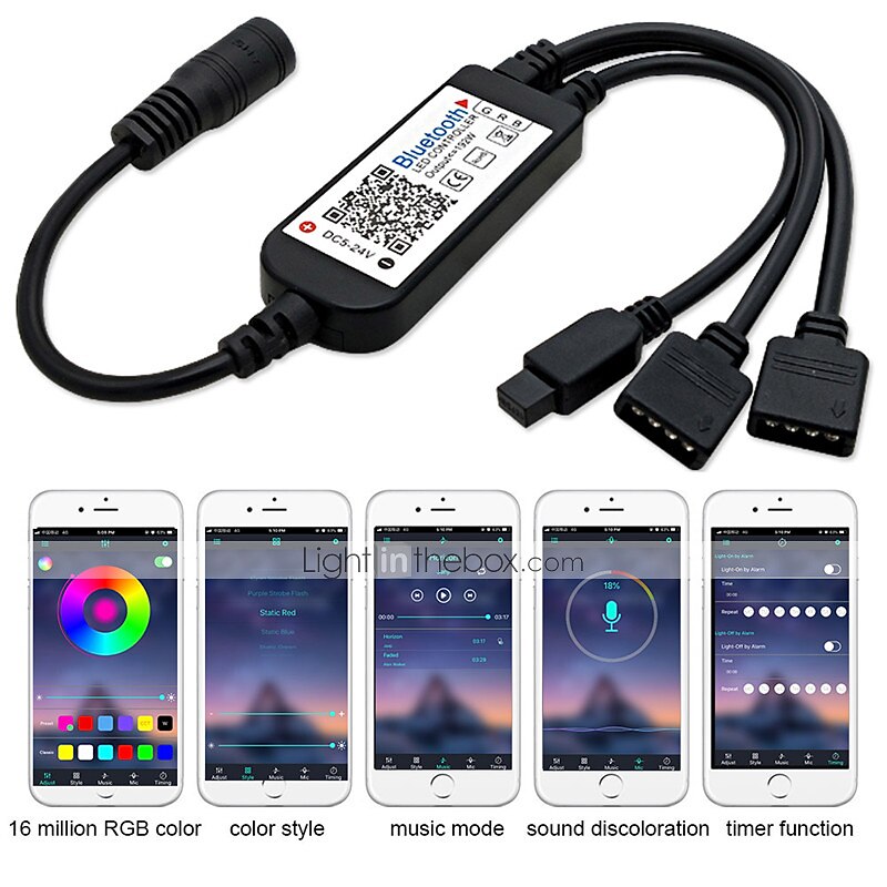 2025年 ZDM BluetoothダブルアウトレットLEDスマートコントローラはAndroidおよびiOSシステムで動作しますRGB LEDライト用の無料アプリには24キーIRリモートコントロールDC5V-24が付属しています コレクション – $20.99 –P2