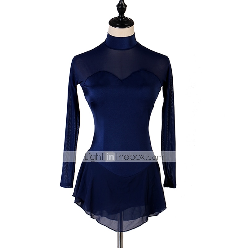 Kunstschaatsjurk Dames Voor meisjes Schaatsen Jurken Outfits Donker Marineblauw Lapwerk Netstof Spandex Hoge Elasticiteit Oefenen Professioneel Wedstrijd Kunstschaatskleding Met de hand gemaakt 2025 - $78.99 –P1