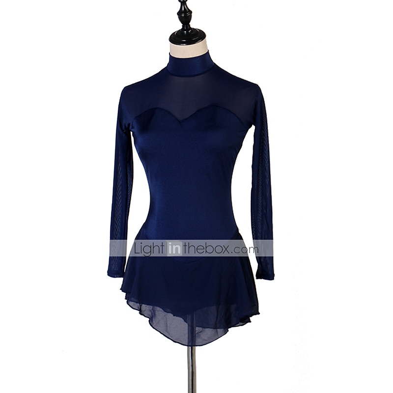 Kunstschaatsjurk Dames Voor meisjes Schaatsen Jurken Outfits Donker Marineblauw Lapwerk Netstof Spandex Hoge Elasticiteit Oefenen Professioneel Wedstrijd Kunstschaatskleding Met de hand gemaakt 2025 - $78.99 –P3