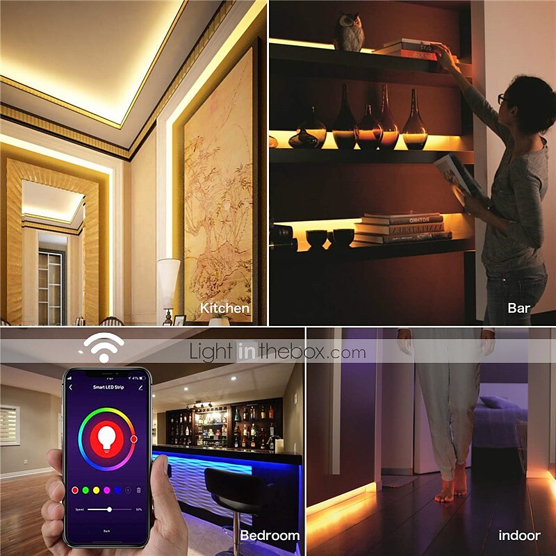 Smart 5050 LED Strip Lights Bluetooth WIFI App RGB Controlled Music Sync 10M 33ft Christmas Home Kitchen TV Party 300SMD with 24-Key Controller 2025 - $44.99 –P16