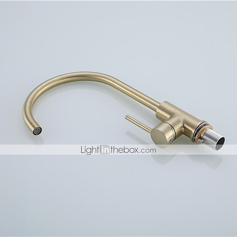 diskbänk blandare kran borstat guld monterad på däck, 360 vridbart enkelgreppskärl köksmässingskranar med kall- och varmvattenslang 2026 - $163.99 –P12