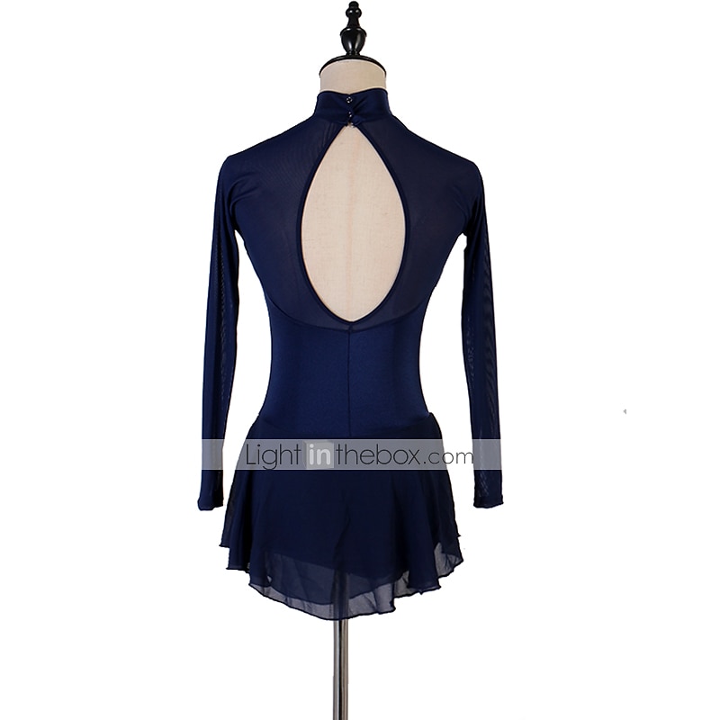 Kunstschaatsjurk Dames Voor meisjes Schaatsen Jurken Outfits Donker Marineblauw Lapwerk Netstof Spandex Hoge Elasticiteit Oefenen Professioneel Wedstrijd Kunstschaatskleding Met de hand gemaakt 2025 - $78.99 –P4