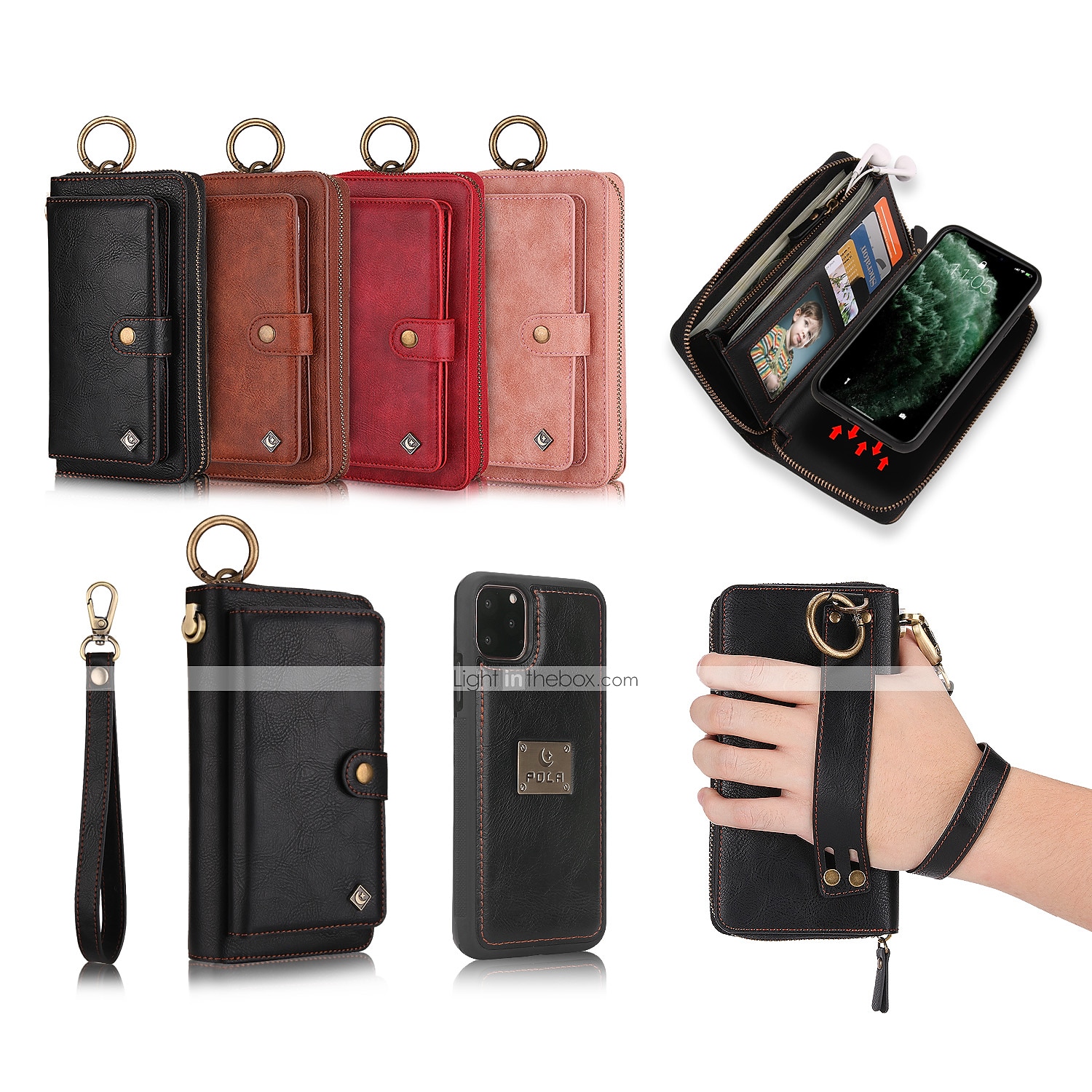 puhelin Etui Käyttötarkoitus iPhone 16 iPhone 15 Pro Max Plus iPhone 14 13 12 11 Pro Max Mini X XR XS Max 8 7 Plus Lompakkokorttikotelo Irroitettava Magneetti Koko vartalon suoja Retro aitoa nahkaa 2025 - $41.99 –P1