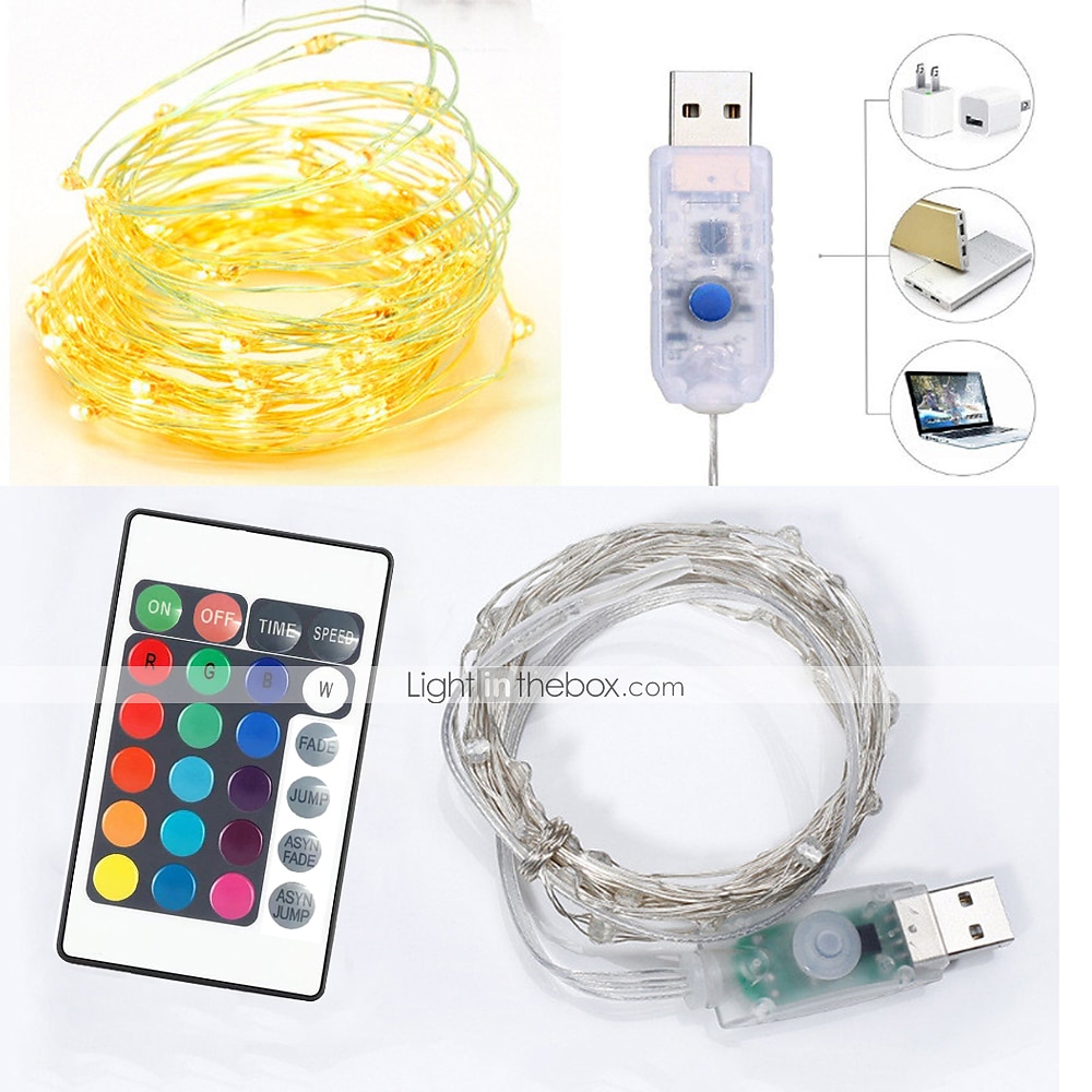 5m Φώτα σε Κορδόνι Τηλεχειριστήρια 50 LEDs 1 24Keys Τηλεχειριστήριο 1set Πολύχρωμα Μπορεί να κοπεί USB Πάρτι 5 V 2025 - $23.99 –P3