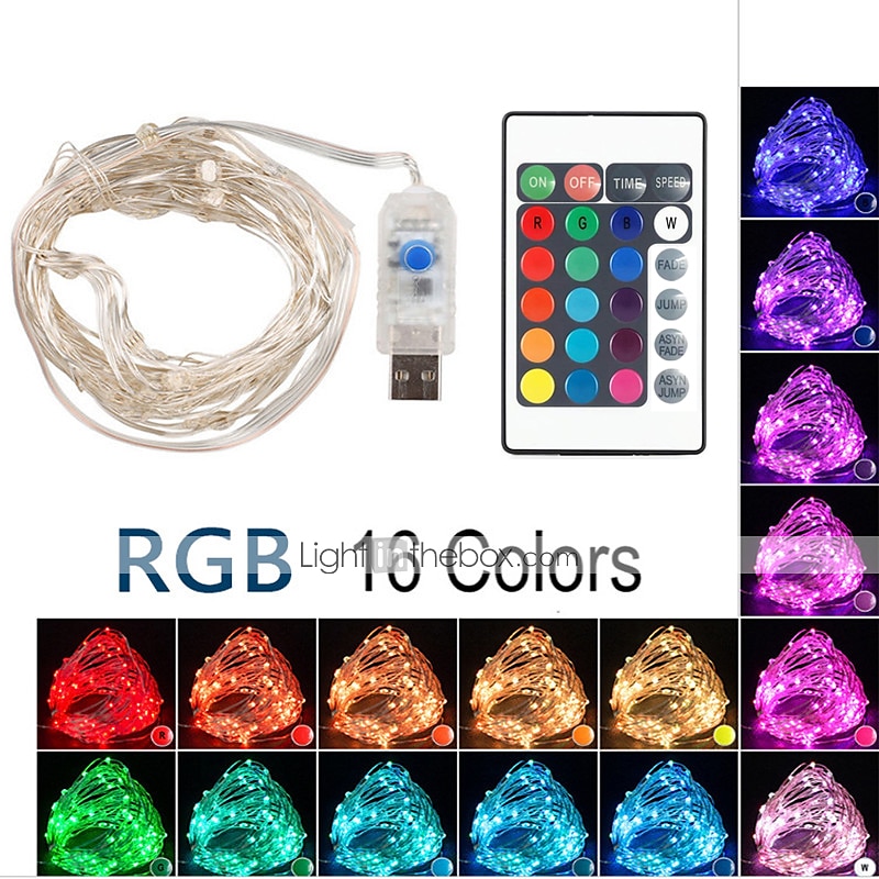 5m String Lights Remote Controls 50 LEDs 1 24Keys Remote Controller 16 Colors Full Color Change Cuttable Gypsophila Firefly Light Christmas Tree Decoration Lights USB Party 5 V 1 set 2025 - $23.99 –P1
