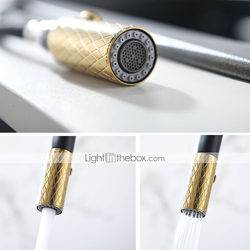 Kitchen Sink Mixer Faucet Pull Out, 360 swivel Single Lever Handle Brushed Solid Brass Taps Cold Hot Hose, One Hole with Pull Down Sprayer Black Gold Faucets 2025 - $137.99 –P5