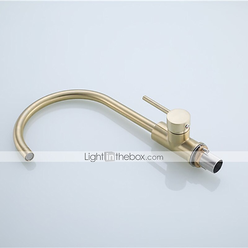 diskbänk blandare kran borstat guld monterad på däck, 360 vridbart enkelgreppskärl köksmässingskranar med kall- och varmvattenslang 2026 - $163.99 –P10