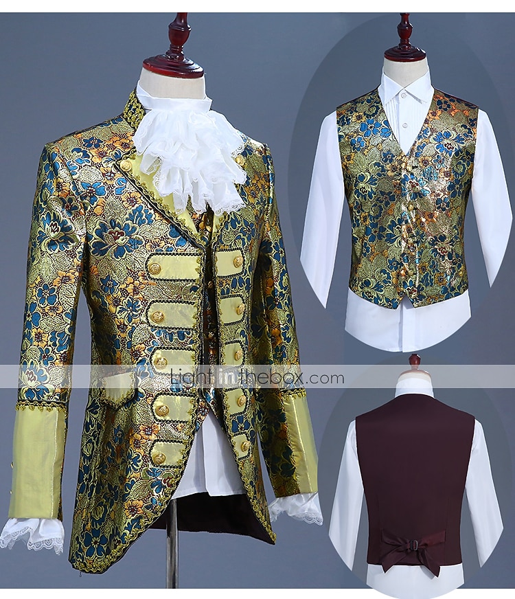 Retro Středověké Kabát Korzet Kalhoty Princ Aristokrat Tisk Kalhoty Maškarní kostým Pánské Vánoce Karneval Nový rok Párty Queen's Platinum Jubilee 2022 Alžběta 70 let Dospělé Kabát Vesta Kalhoty Cel 2025 - $116.99 –P10
