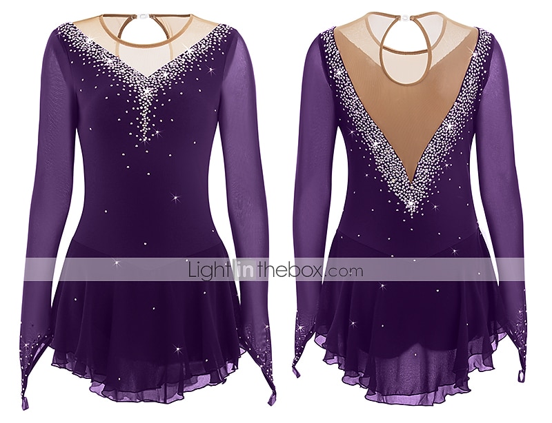 Eiskunstlaufkleid Damen Mädchen Eislaufen Kleider Hellblau Schwarz Weiß Patchwork Gitter Hochelastisch Wettbewerb Eiskunstlaufkleidung Mit Steinen verziert Strass Langarm Eislaufen Eiskundstlauf 2025 - $87.99 –P16