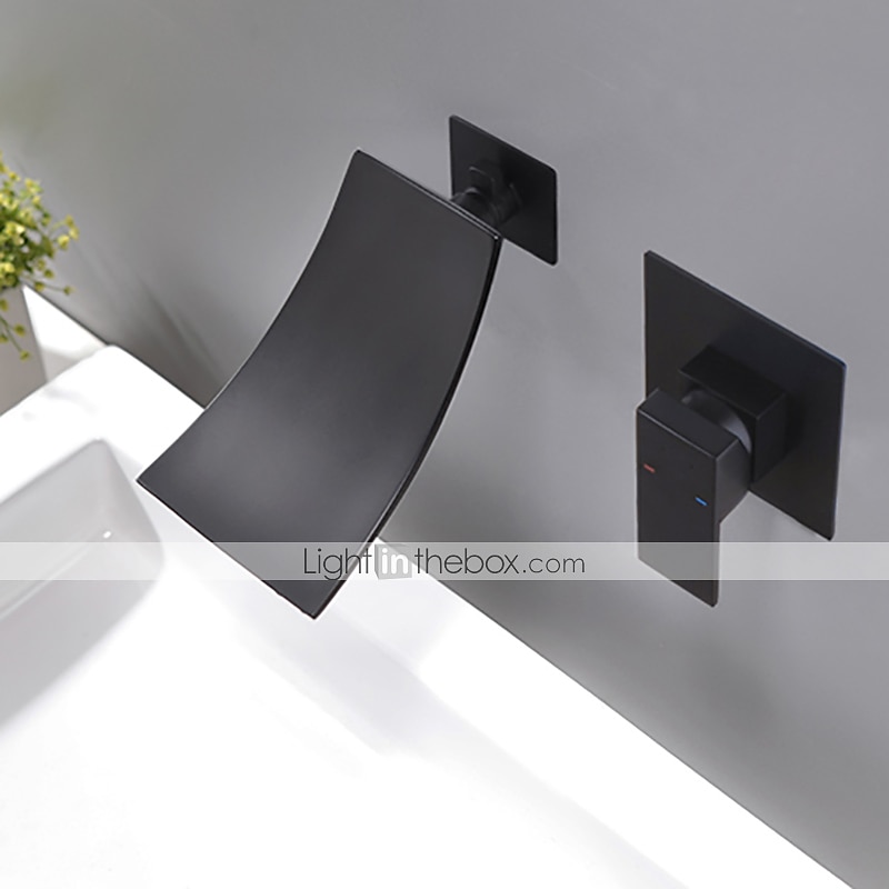 miscelatore per lavabo da bagno con montaggio a parete nero opaco, rubinetti per lavabo a scomparsa bocca a cascata monocomando 2 fori, rubinetti per vasca con miscelatore a valvola ruvida del 2025 a $145.99 –P5