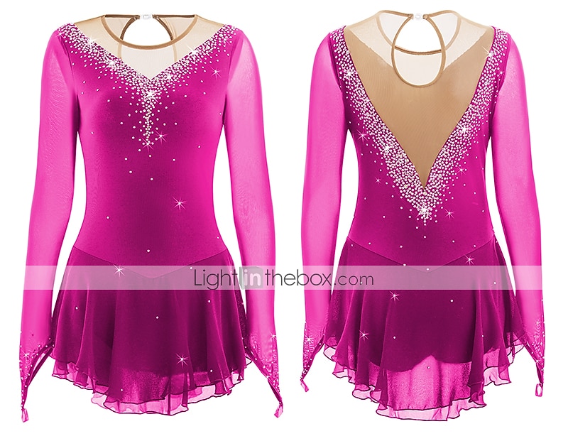 Eiskunstlaufkleid Damen Mädchen Eislaufen Kleider Hellblau Schwarz Weiß Patchwork Gitter Hochelastisch Wettbewerb Eiskunstlaufkleidung Mit Steinen verziert Strass Langarm Eislaufen Eiskundstlauf 2025 - $87.99 –P11