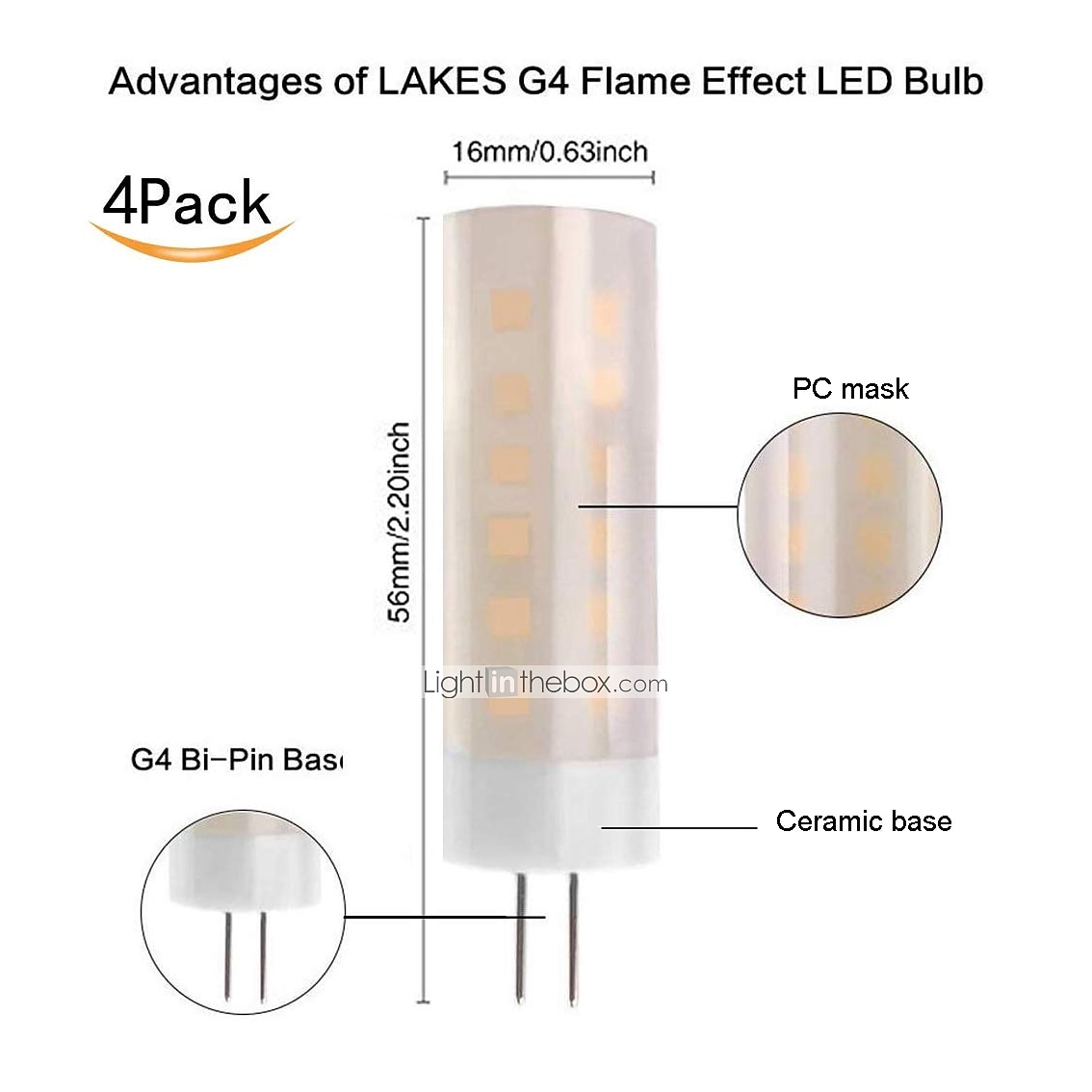 4шт g4 bi-pin mini мерцающее пламя светодиодные лампы керамическая основа 2w g4 светодиодный факел огонь для хэллоуина рождество новогодние праздники 1600k dc12v 2026 - $27.99 –P1