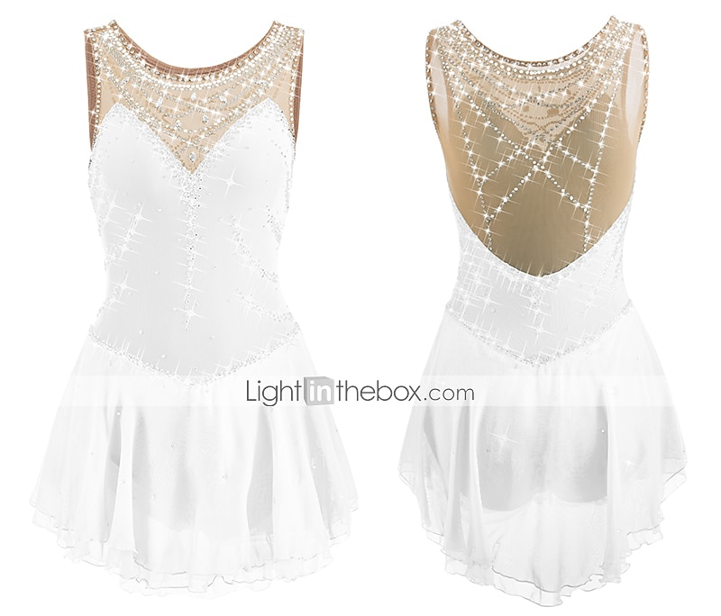 Sukienka łyżwiarska Damskie Dla dziewczynek Bruslení Sukienka Perłowo-różowy Błękit egejski Biały Niejednolita całość Siateczka Spandeks Trening Zawody Odzież łyżwiarska Ręcznie wykonane Z klejnotami 2026 - $141.99 –P16