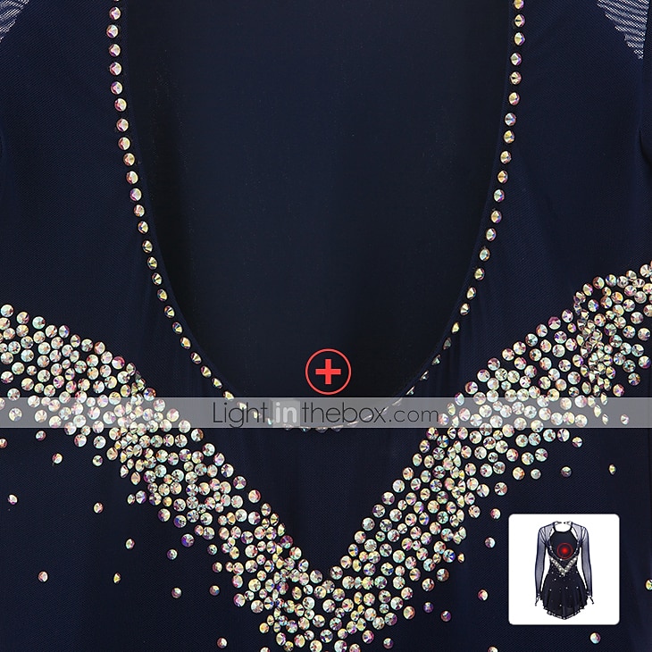 فستان التزلج الراقص نسائي للفتيات تزلج على الجليد الفساتين أسود أبيض أصفر فتح الظهر شبكة سباندكس عالية المرونة تمرين منافسة ملابس التزلج مرصع بالجواهر حجر الراين كم طويل 2026 - $124.99 –P8