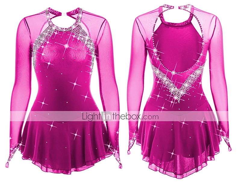فستان التزلج الراقص نسائي للفتيات تزلج على الجليد الفساتين أسود أبيض أصفر فتح الظهر شبكة سباندكس عالية المرونة تمرين منافسة ملابس التزلج مرصع بالجواهر حجر الراين كم طويل 2026 - $124.99 –P13