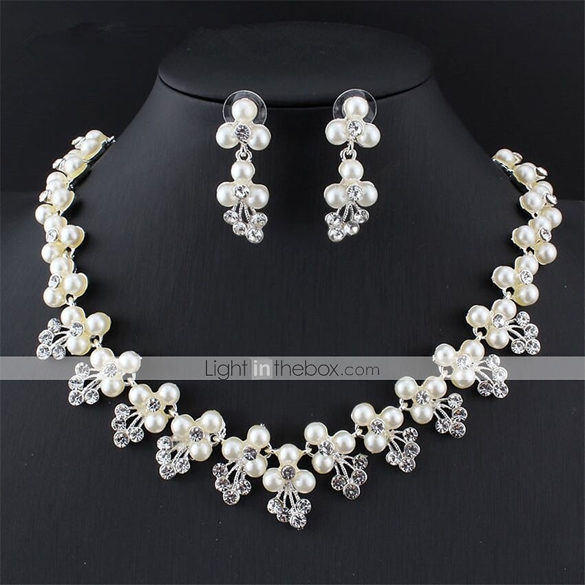1 set Gioielli da Sposa per Donne Regalo di Matrimonio con Perle Imitazione Strass Lega Link  Catena Fiore Botanico  Fidanzamento per impressionare con l'Abito del 2025 a $7.99 –P5