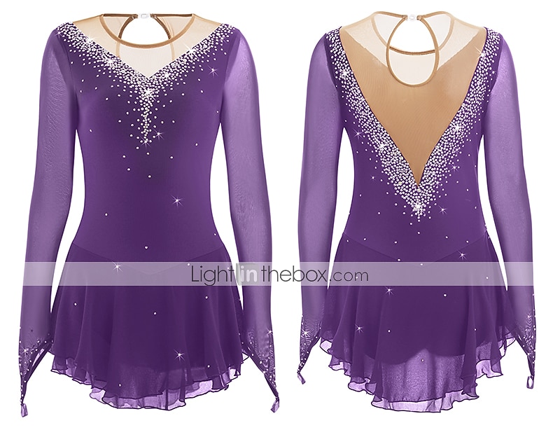 Eiskunstlaufkleid Damen Mädchen Eislaufen Kleider Hellblau Schwarz Weiß Patchwork Gitter Hochelastisch Wettbewerb Eiskunstlaufkleidung Mit Steinen verziert Strass Langarm Eislaufen Eiskundstlauf 2025 - $87.99 –P17