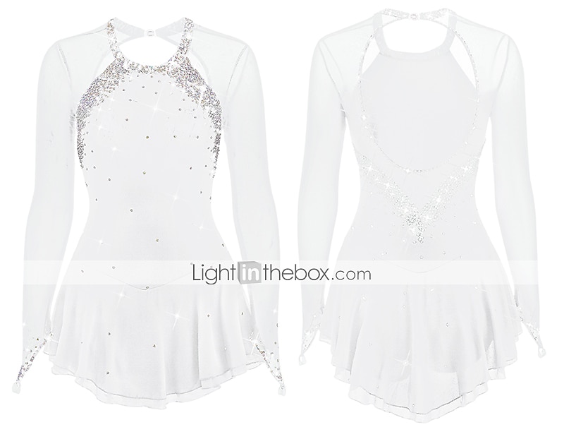 فستان التزلج الراقص نسائي للفتيات تزلج على الجليد الفساتين أسود أبيض أصفر فتح الظهر شبكة سباندكس عالية المرونة تمرين منافسة ملابس التزلج مرصع بالجواهر حجر الراين كم طويل 2026 - $124.99 –P17