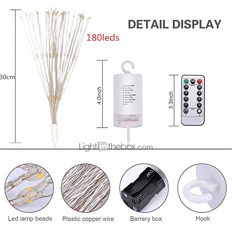 Elegant Wedding Party Reception Outdoor Waterproof Firework Lights - 180 LED Starburst Copper Wire Twinkle Lights, 8 Modes, Remote Hanging Lights for Patio, Bedroom & Garden Decor 2025 - $26.99 –P2