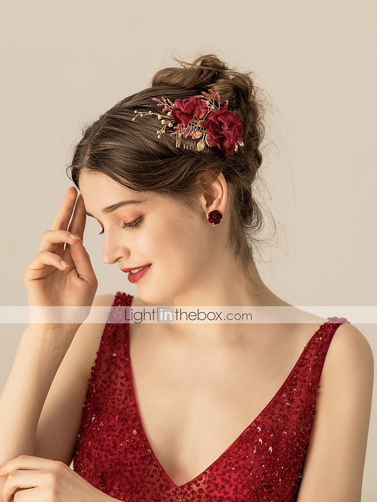 Chiffon / Aleación Haarkämme / Kopfschmuck mit Blumig / Metall 1 Stück Hochzeit / Party / Abend Kopfschmuck 2025 - $23.99 –P3