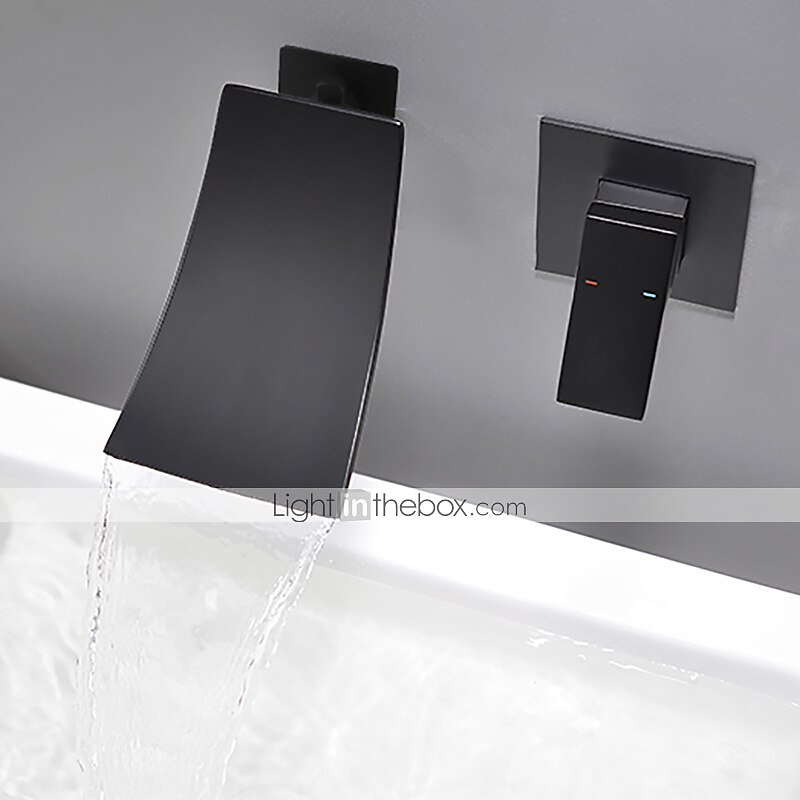 miscelatore per lavabo da bagno con montaggio a parete nero opaco, rubinetti per lavabo a scomparsa bocca a cascata monocomando 2 fori, rubinetti per vasca con miscelatore a valvola ruvida del 2025 a $145.99 –P4