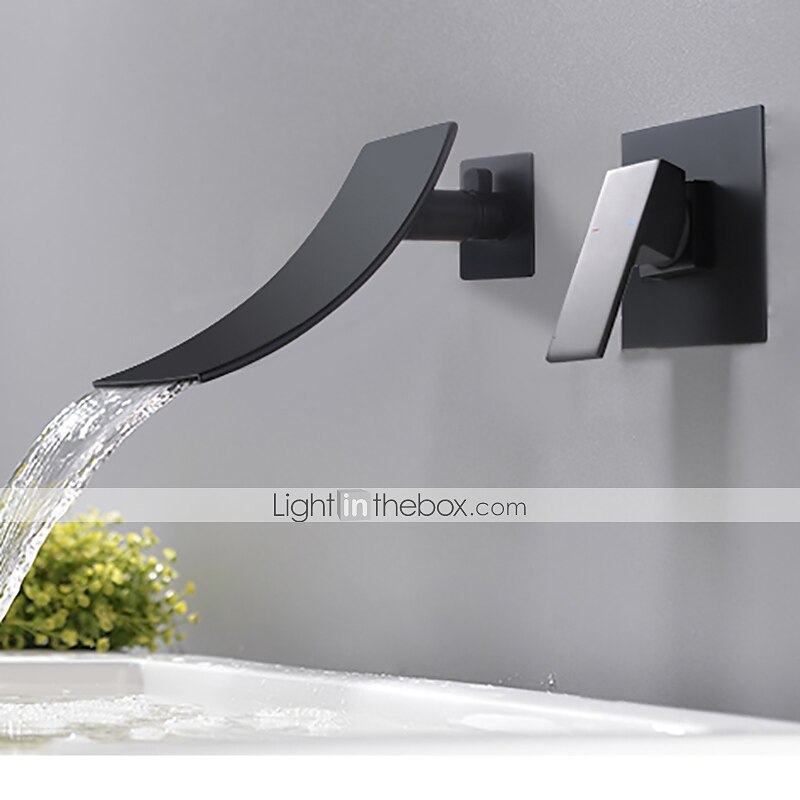 miscelatore per lavabo da bagno con montaggio a parete nero opaco, rubinetti per lavabo a scomparsa bocca a cascata monocomando 2 fori, rubinetti per vasca con miscelatore a valvola ruvida del 2025 a $145.99 –P2