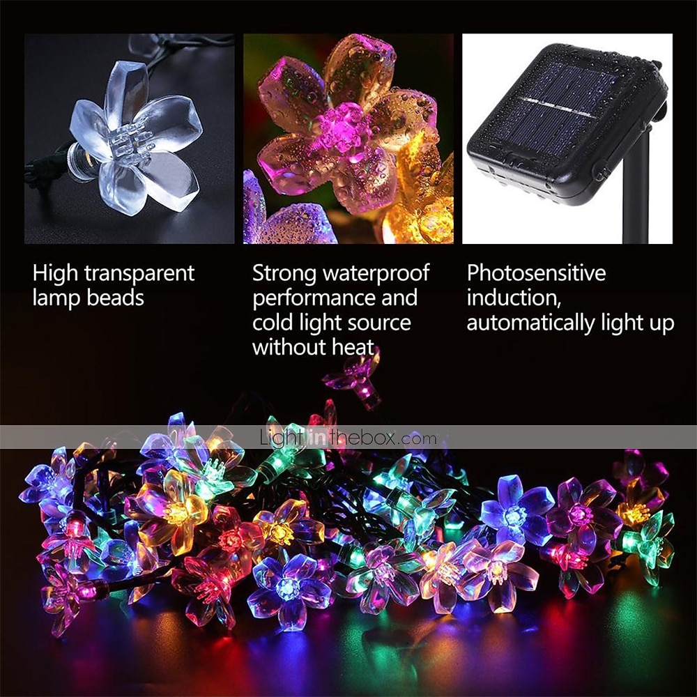 7m led solar buitenverlichting, 50 kersenbloesem leds in warm wit, rgb, wit&amp;blauwe, waterdichte bruiloft tuin kerstversiering met montagebeugel 2025 - $17.99 –P19