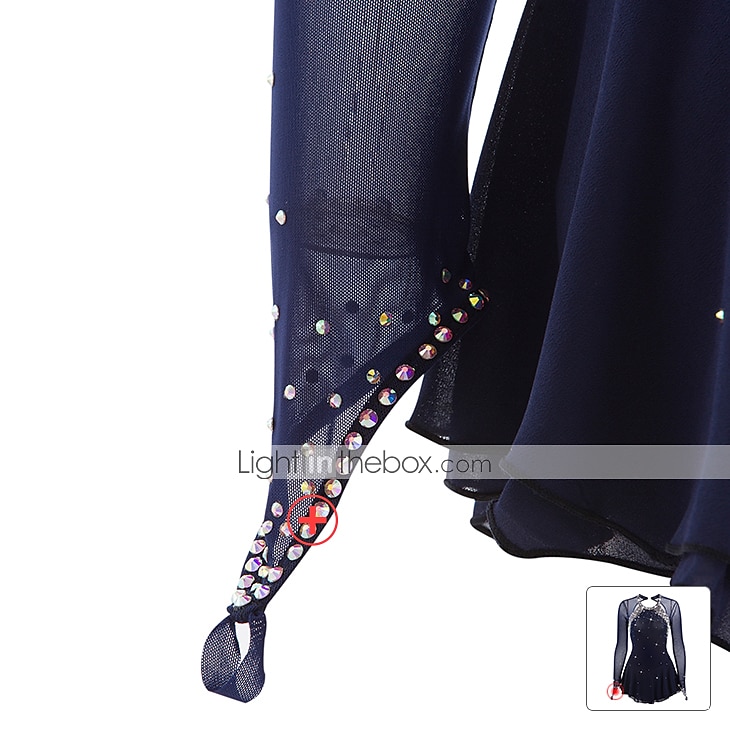 فستان التزلج الراقص نسائي للفتيات تزلج على الجليد الفساتين أسود أبيض أصفر فتح الظهر شبكة سباندكس عالية المرونة تمرين منافسة ملابس التزلج مرصع بالجواهر حجر الراين كم طويل 2026 - $124.99 –P5