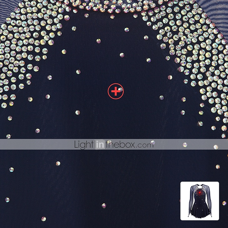 فستان التزلج الراقص نسائي للفتيات تزلج على الجليد الفساتين أسود أبيض أصفر فتح الظهر شبكة سباندكس عالية المرونة تمرين منافسة ملابس التزلج مرصع بالجواهر حجر الراين كم طويل 2026 - $124.99 –P6