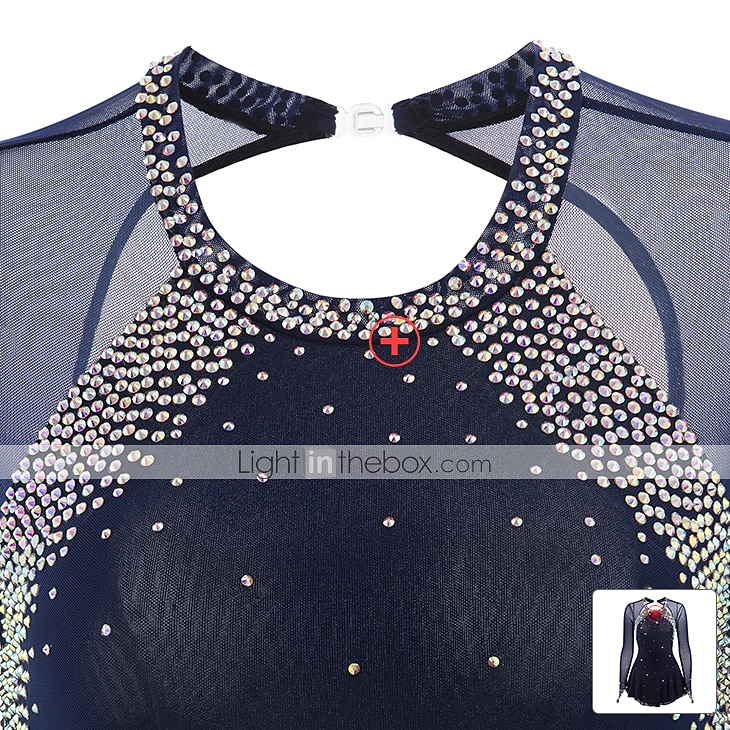 فستان التزلج الراقص نسائي للفتيات تزلج على الجليد الفساتين أسود أبيض أصفر فتح الظهر شبكة سباندكس عالية المرونة تمرين منافسة ملابس التزلج مرصع بالجواهر حجر الراين كم طويل 2026 - $124.99 –P4