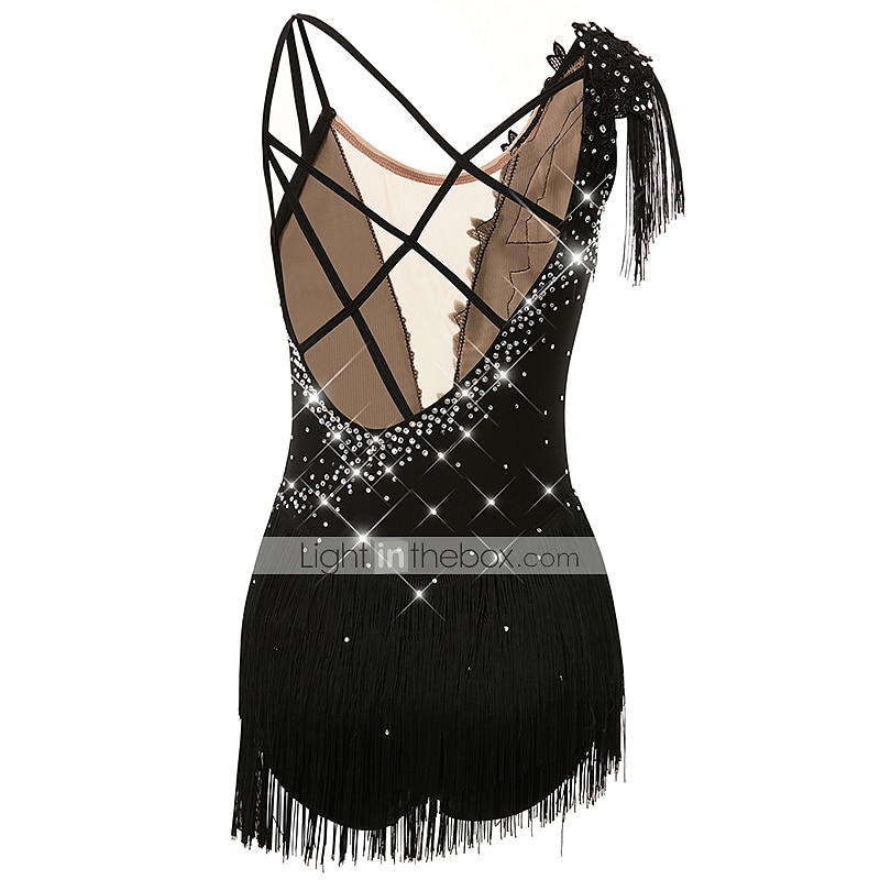 Eiskunstlaufkleid Damen Mädchen Eislaufen Kleider Schwarz Weiß Gelb Kreuz und quer Quaste Gitter Spandex Hochelastisch Wettbewerb Eiskunstlaufkleidung Ärmellos Latintanz Eislaufen Wintersport 2025 - $86.99 –P3
