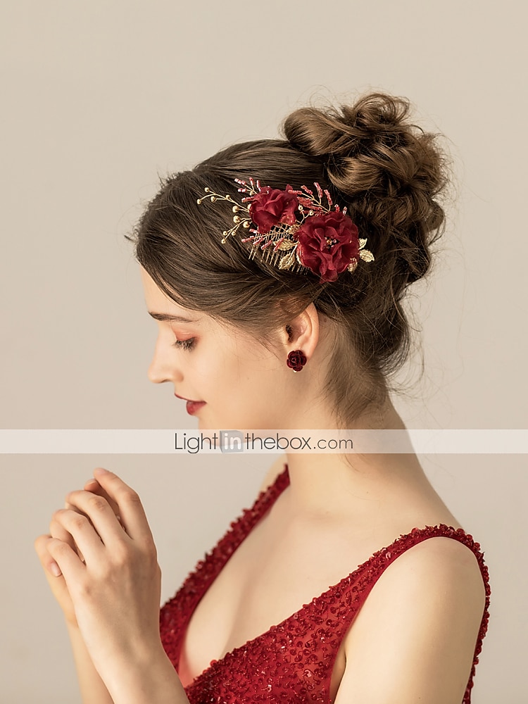 Chiffon / Aleación Haarkämme / Kopfschmuck mit Blumig / Metall 1 Stück Hochzeit / Party / Abend Kopfschmuck 2025 - $23.99 –P2