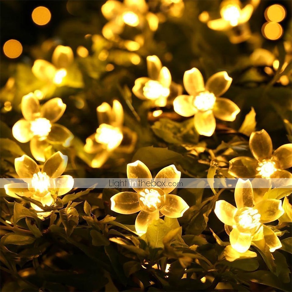Luci a stringa di fiori di ciliegio solari da 5 m, luci a stringa di Natale impermeabili da 20 LED, luci da giardino bianche calde/rgb/blu per l'illuminazione notturna esterna di Natale del 2025 a $26.99 –P1