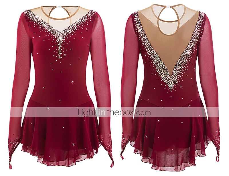 Eiskunstlaufkleid Damen Mädchen Eislaufen Kleider Hellblau Schwarz Weiß Patchwork Gitter Hochelastisch Wettbewerb Eiskunstlaufkleidung Mit Steinen verziert Strass Langarm Eislaufen Eiskundstlauf 2025 - $87.99 –P10