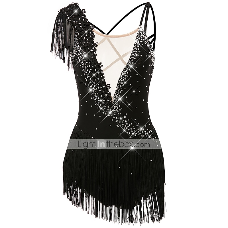 Eiskunstlaufkleid Damen Mädchen Eislaufen Kleider Schwarz Weiß Gelb Kreuz und quer Quaste Gitter Spandex Hochelastisch Wettbewerb Eiskunstlaufkleidung Ärmellos Latintanz Eislaufen Wintersport 2025 - $86.99 –P2