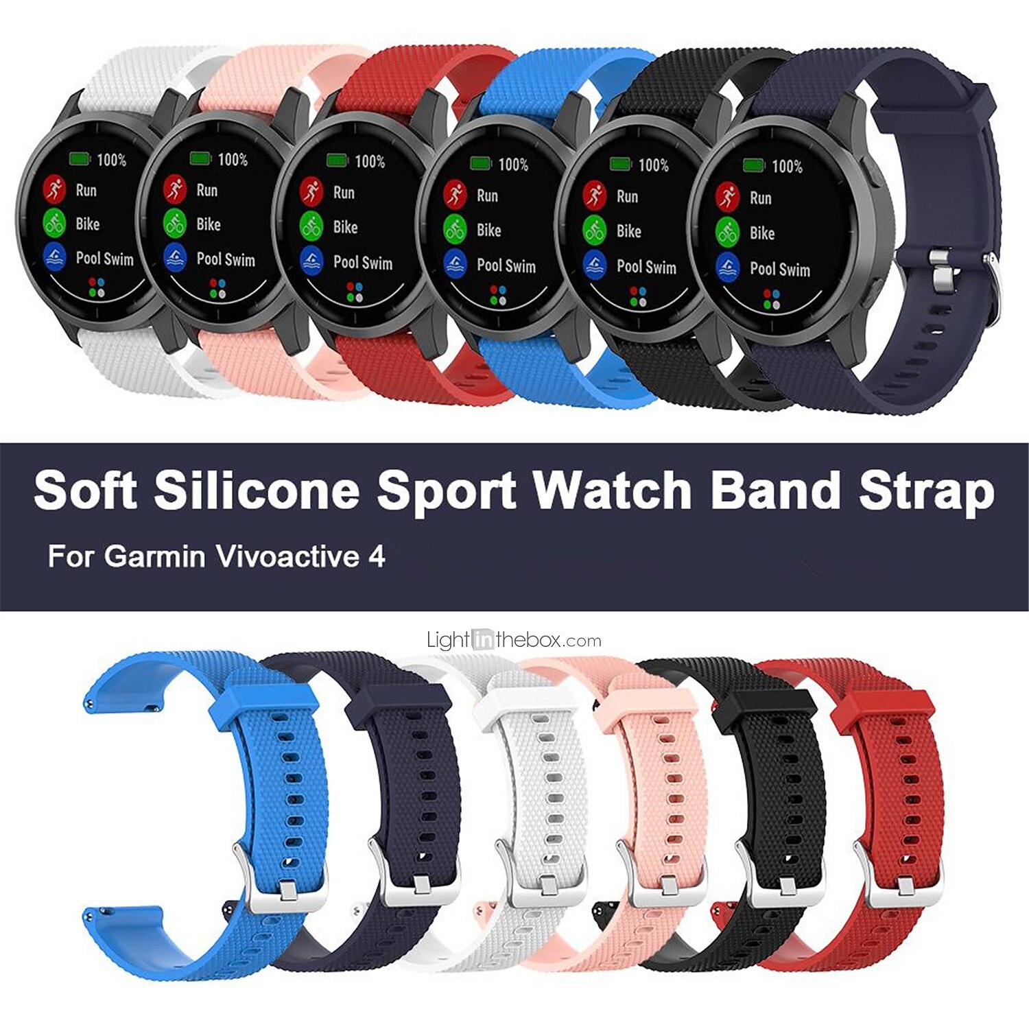 Band Compatible with Garmin Swim 2 Watch Band, Soft Silicone Replacement  Strap Wristband for Swim 2 Garmin Swimming Smartwatch