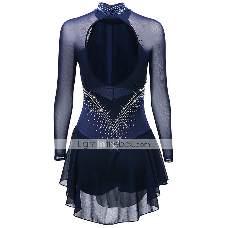 Figure Skating Dress Women's Girls' Ice Skating Dress Purple Dark Purple Black Mesh Spandex High Elasticity Competition Skating Wear Anatomic Design Quick Dry Handmade Classic Crystal / Rhinestone 2026 - $112.99 –P5