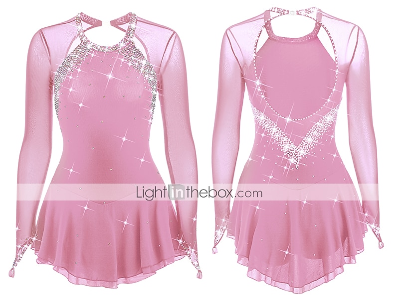 فستان التزلج الراقص نسائي للفتيات تزلج على الجليد الفساتين أسود أبيض أصفر فتح الظهر شبكة سباندكس عالية المرونة تمرين منافسة ملابس التزلج مرصع بالجواهر حجر الراين كم طويل 2026 - $124.99 –P14
