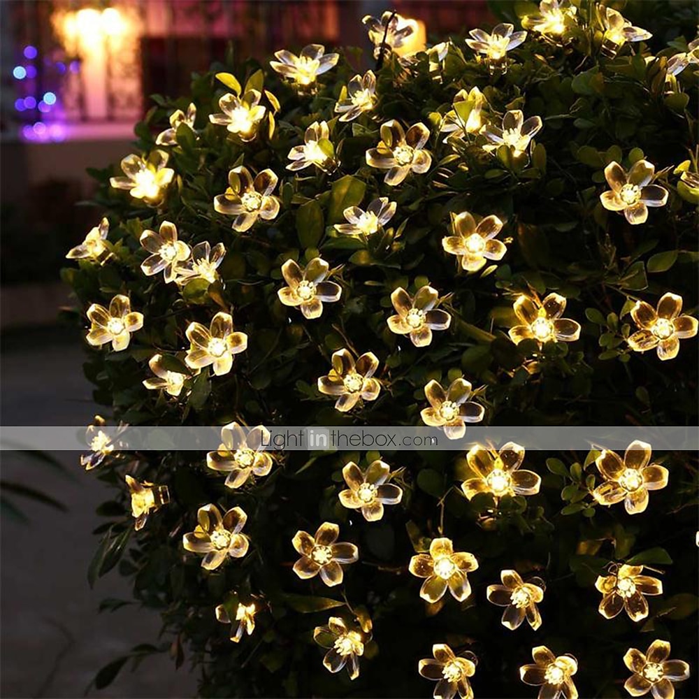 Luci a stringa di fiori di ciliegio solari da 5 m, luci a stringa di Natale impermeabili da 20 LED, luci da giardino bianche calde/rgb/blu per l'illuminazione notturna esterna di Natale del 2025 a $26.99 –P7