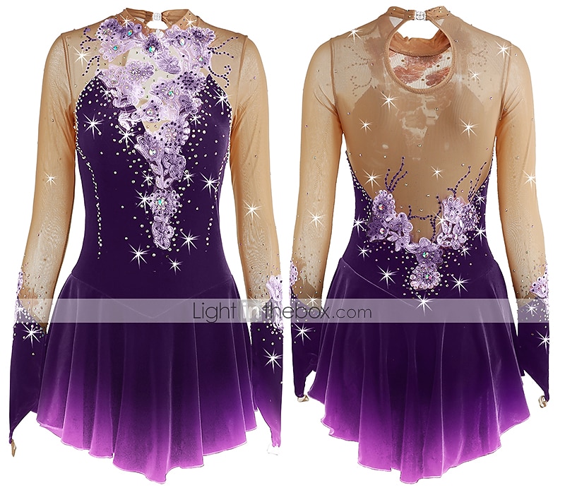 Rochie de Patinaj Artistic Pentru femei Fete Πατινάζ στο πάγο Rochii Ținute Yan roz Ametist Violet Flori Spandex Înaltă Elasticitate Competiție Ținută Patinaj Cald Confecționat Manual Cu bijuterii 2025 - $116.99 –P18