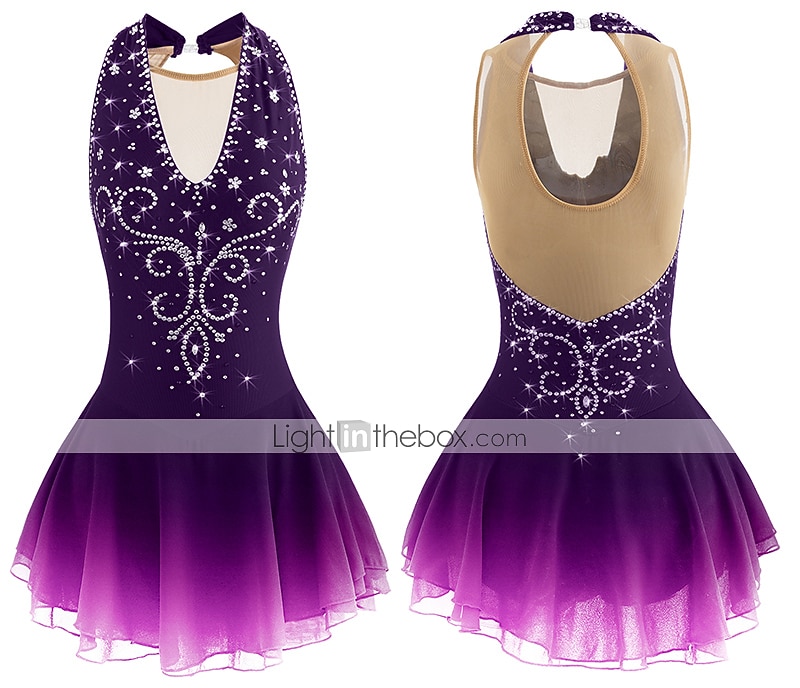 Figure Skating Dress Women's Girls' Ice Skating Dress Black White Yellow Patchwork Open Back Mesh Spandex High Elasticity Practice Competition Skating Wear Jeweled Rhinestone Sleeveless Ice Skating 2026 - $141.99 –P13
