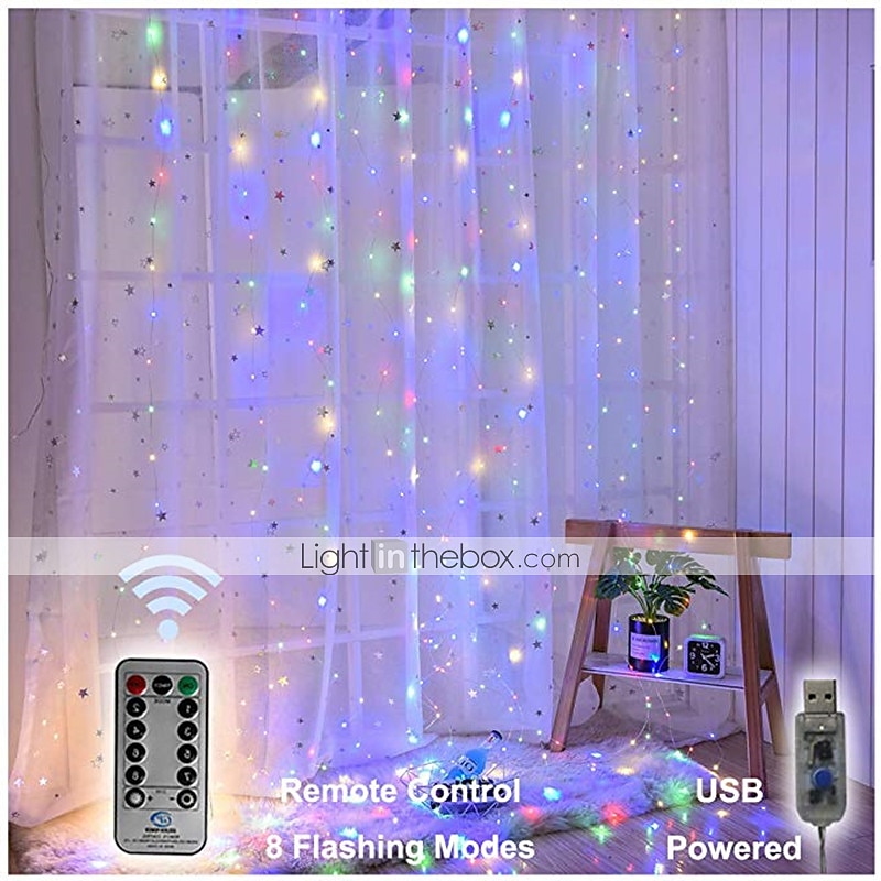 LED Curtain String Lights Flash Fairy Garland 3x1 3x2 3x3M 300 LEDS USB Remote Control for New Year Christmas Outdoor Wedding Home Window Docoration 2025 - $20.99 –P4