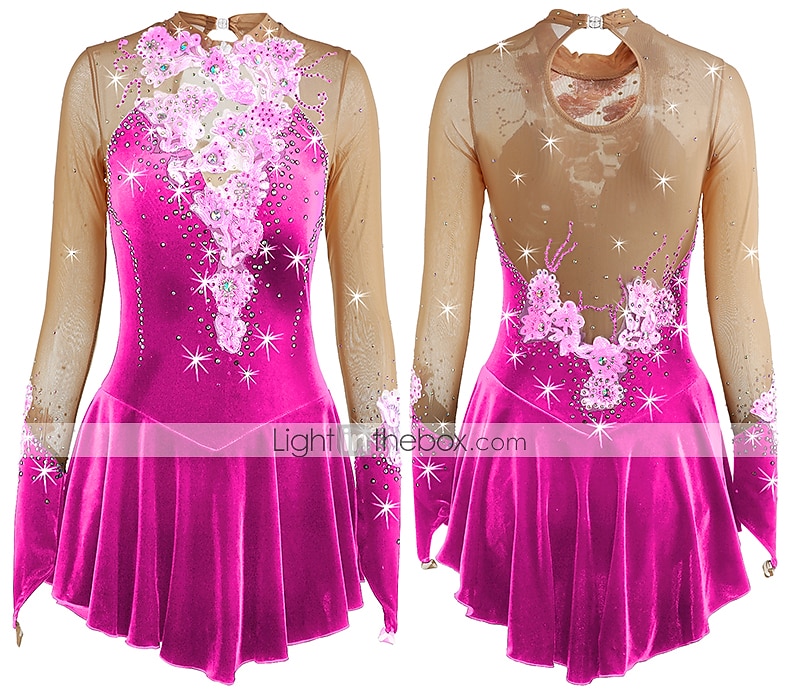 Rochie de Patinaj Artistic Pentru femei Fete Πατινάζ στο πάγο Rochii Ținute Yan roz Ametist Violet Flori Spandex Înaltă Elasticitate Competiție Ținută Patinaj Cald Confecționat Manual Cu bijuterii 2025 - $116.99 –P19
