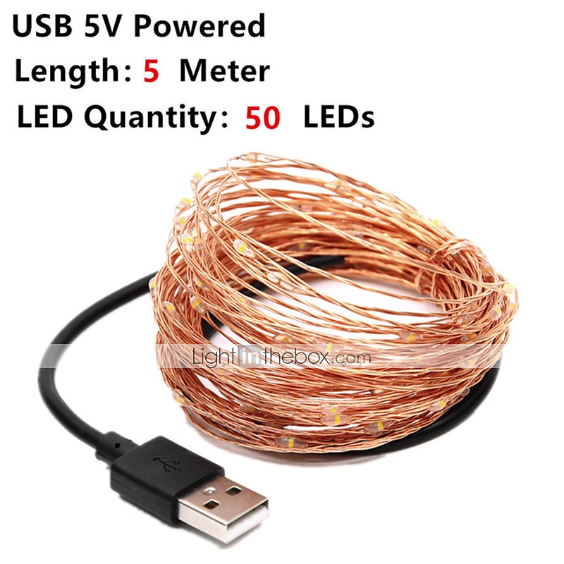 Elegant Wedding Reception Party 1pc 5m 50leds USB LED String Light Waterproof LED Copper Wire String Holiday Outdoor Fairy Lights For Christmas Party Wedding Decoration 2025 - $7.99 –P2