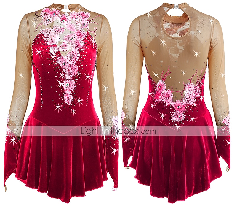 Rochie de Patinaj Artistic Pentru femei Fete Πατινάζ στο πάγο Rochii Ținute Yan roz Ametist Violet Flori Spandex Înaltă Elasticitate Competiție Ținută Patinaj Cald Confecționat Manual Cu bijuterii 2025 - $116.99 –P14